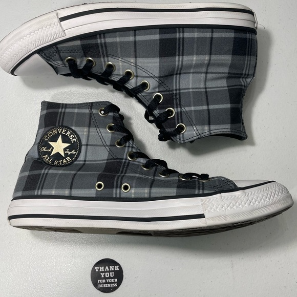 Converse Chuck Taylor All Star Black and Gray Plaid High-Top Sneakers 10 SB-BQ - Picture 3 of 10
